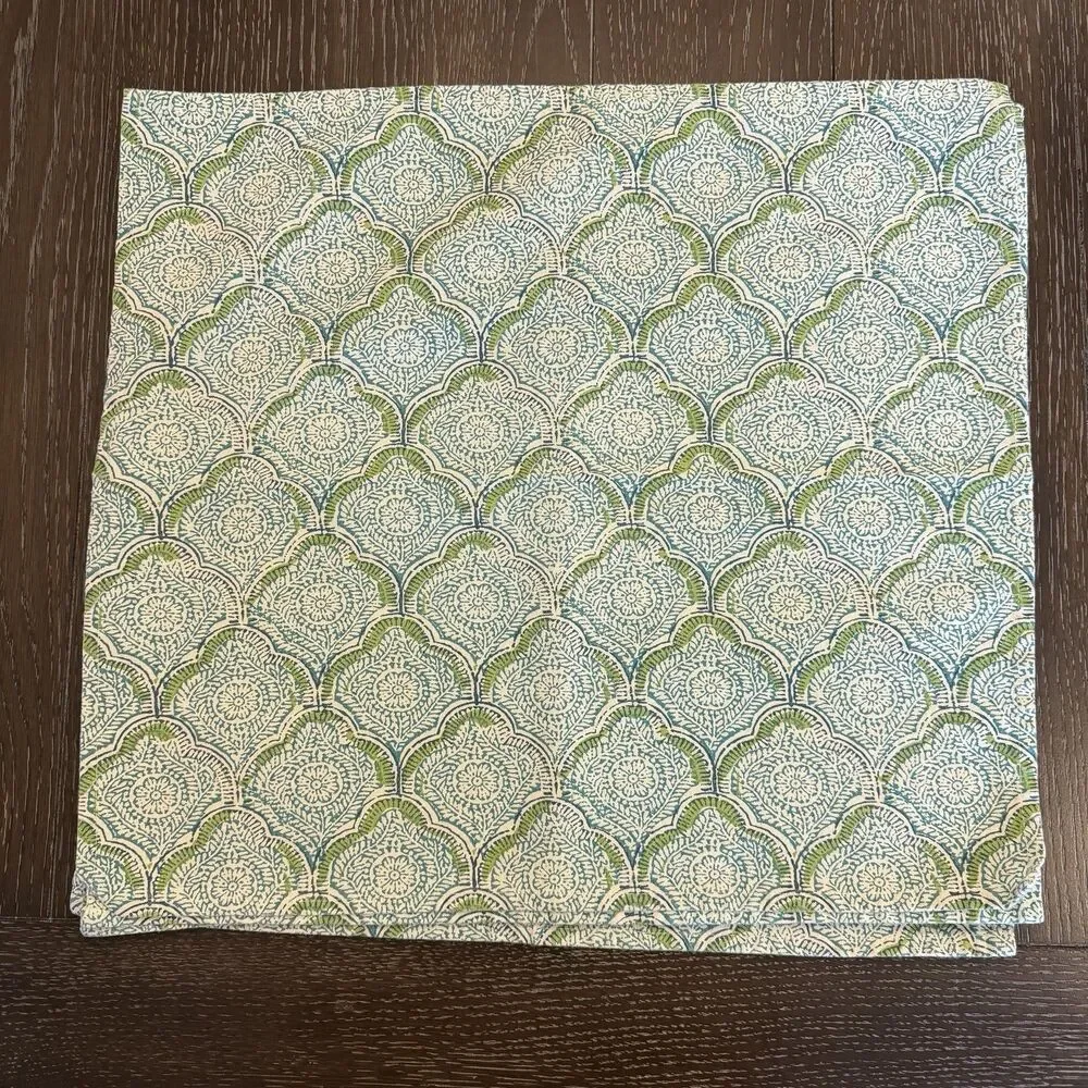 Set‎ Of 4 Blue Green & White Block Print Placemats & Cloth Napkins Boho Print